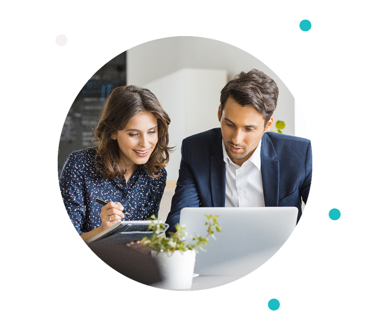 Couple looking at screen