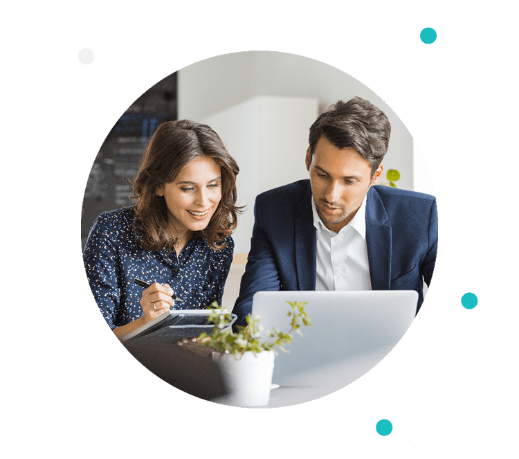 Couple looking at screen