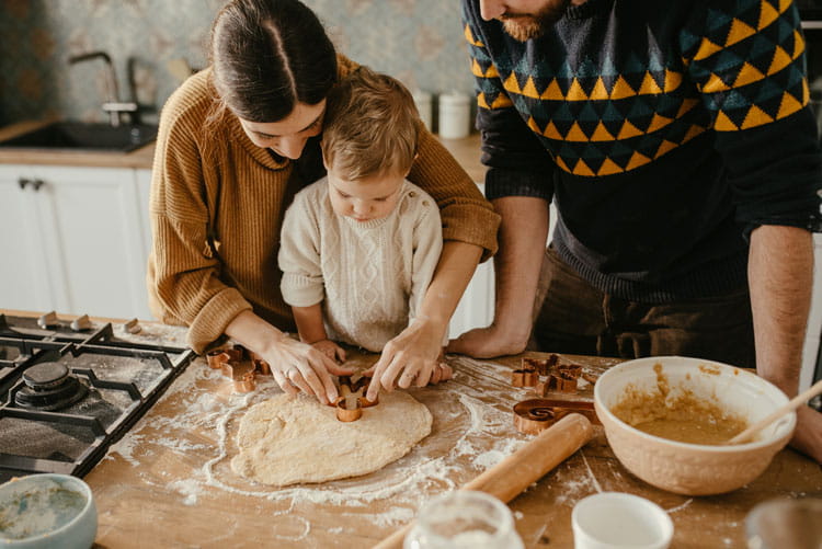Family making cookies